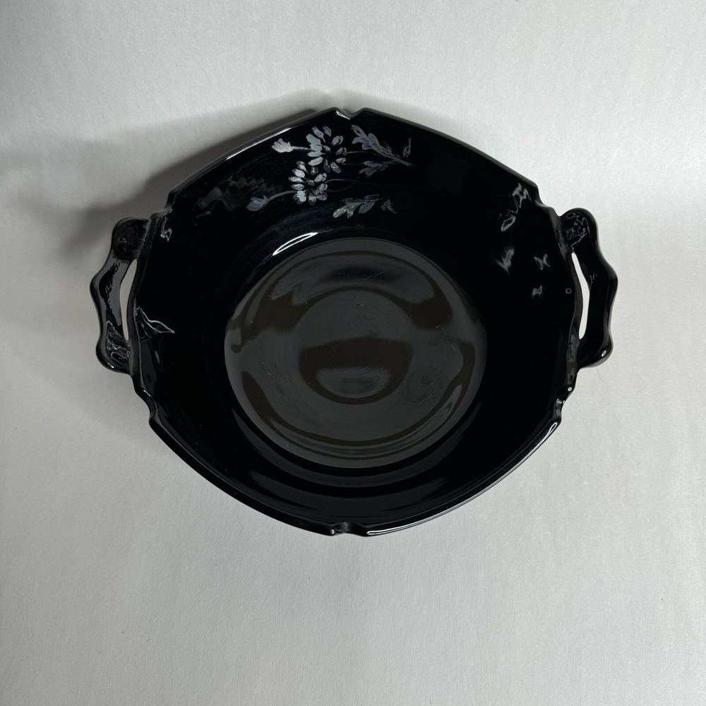Vintage 6" Black Amethyst Glass Tab Handle Art Decor Serving Bowl LE Smith - Picture 3 of 9